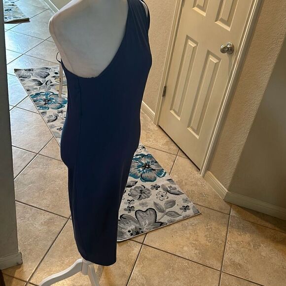 Susana Monaco Women's M One Arm Slit Shoulder Midi Dress Night Sky Blue Glam New - Picture 4 of 7